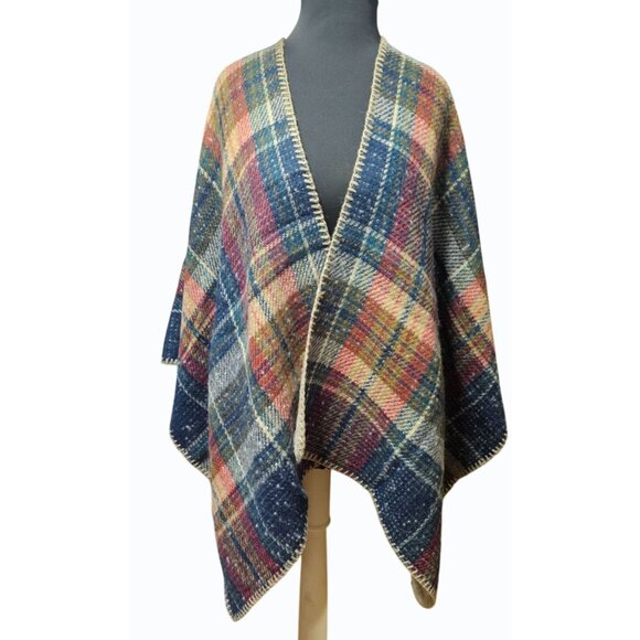 Unbranded Jackets & Blazers - Vintage Reversible Plaid Wool Blend Wrap Shawl
